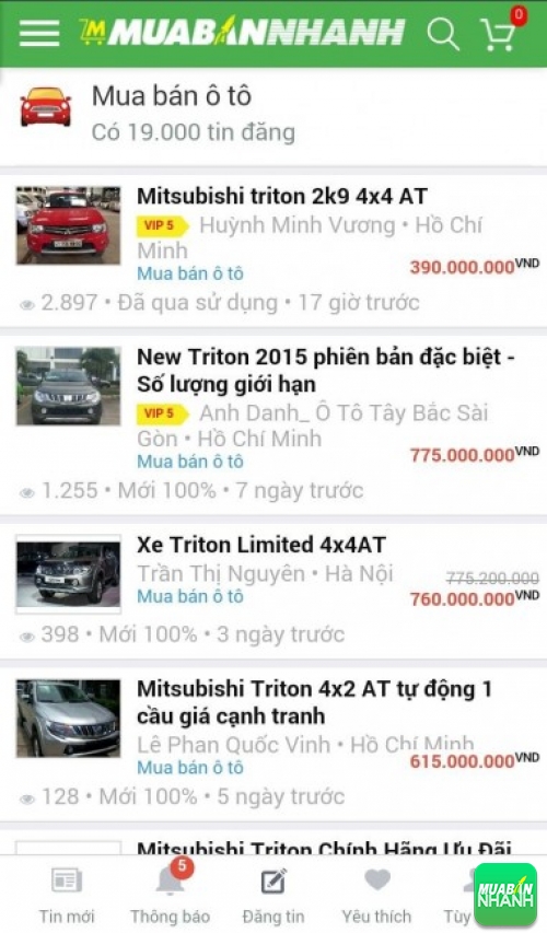 Giá các dòng xe Mitsubishi Triton trên mạng xã hội MuaBanNhanh