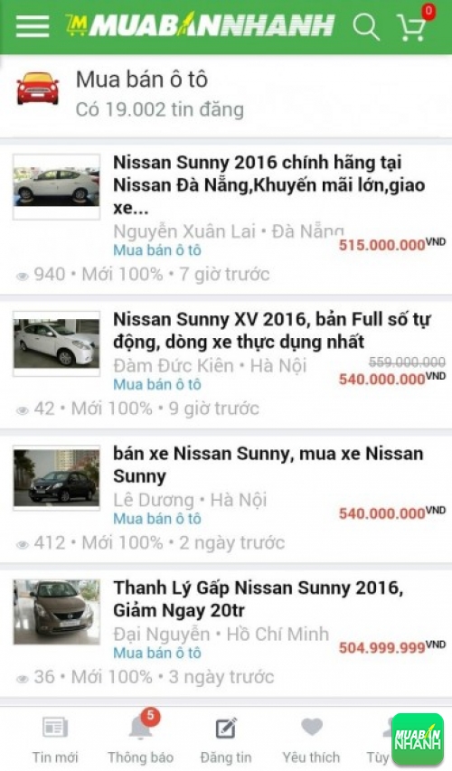 Giá xe Nissan Sunny trên mạng xã hội MuaBanNhanh
